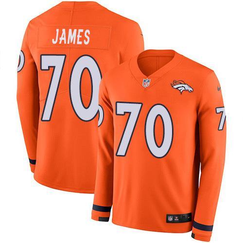Men's Denver Broncos #70 Ja'Wuan James Orange Team Color Stitched NFL Limited Therma Long Sleeve Jersey