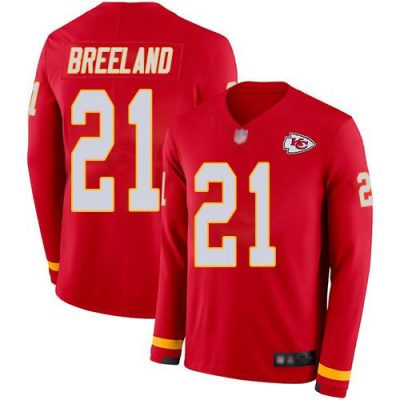Men's Kansas City Chiefs #21 Bashaud Breeland Red Team Color Stitched NFL Limited Therma Long Sleeve Jersey