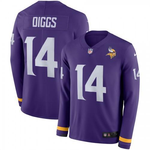 Men's Minnesota Vikings #14 Stefon Diggs Purple Team Color Stitched NFL Limited Therma Long Sleeve Jersey