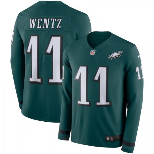 Men's Philadelphia Eagles #11 Carson Wentz Midnight Green Team Color Stitched NFL Limited Therma Long Sleeve Jersey