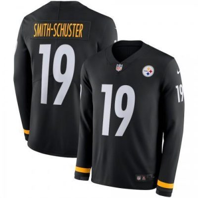Men's Pittsburgh Steelers #19 JuJu Smith-Schuster Black Team Color Stitched NFL Limited Therma Long Sleeve Jersey