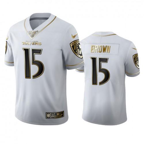 Baltimore Ravens #15 Marquise Brown Nike White Golden Edition Vapor Limited NFL 100 Jersey