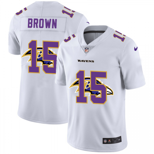 Baltimore Ravens #15 Marquise Brown White Nike Team Logo Dual Overlap Limited NFL Jersey