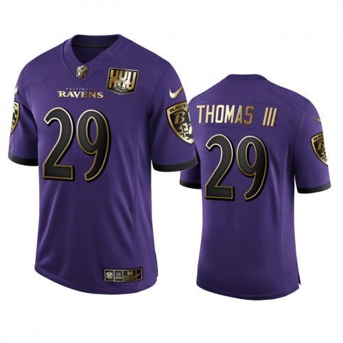 Baltimore Ravens #29 Earl Thomas III Nike Purple Team 25th Season Golden Limited NFL Jersey