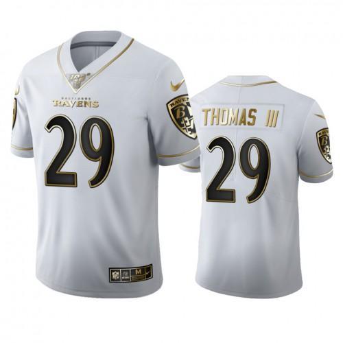 Baltimore Ravens #29 Earl Thomas III Nike White Golden Edition Vapor Limited NFL 100 Jersey