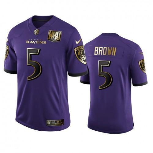 Baltimore Ravens #5 Marquise Brown Nike Purple Team 25th Season Golden Limited NFL Jersey