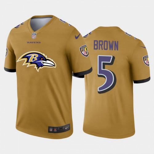 Baltimore Ravens #5 Marquise Brown Gold Nike Big Team Logo Vapor Limited NFL Jersey