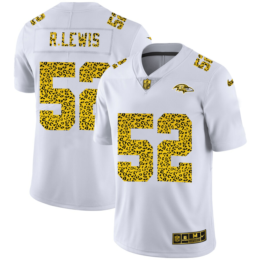 Baltimore Ravens #52 Ray Lewis Nike Flocked Leopard Print Vapor Limited NFL Jersey White