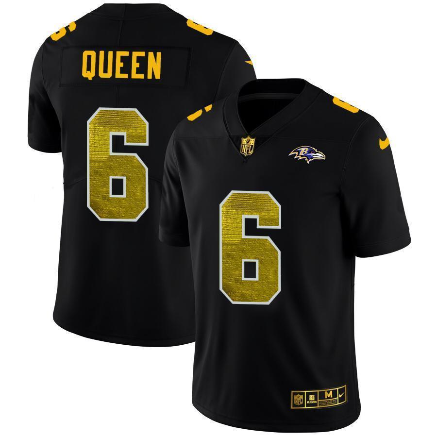 Baltimore Ravens #6 Patrick Queen Black Nike Golden Sequin Vapor Limited NFL Jersey