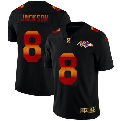 Baltimore Ravens #8 Lamar Jackson Black Nike Red Orange Stripe Vapor Limited NFL Jersey