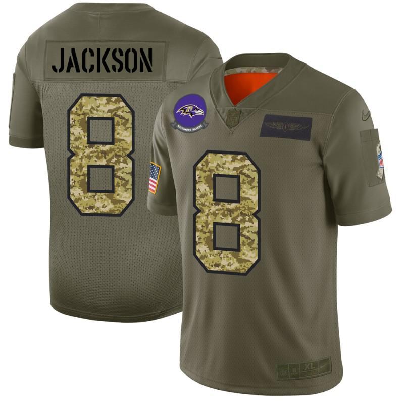 Baltimore Ravens #8 Lamar Jackson Nike 2019 Olive Camo Salute To Service Limited NFL Jersey