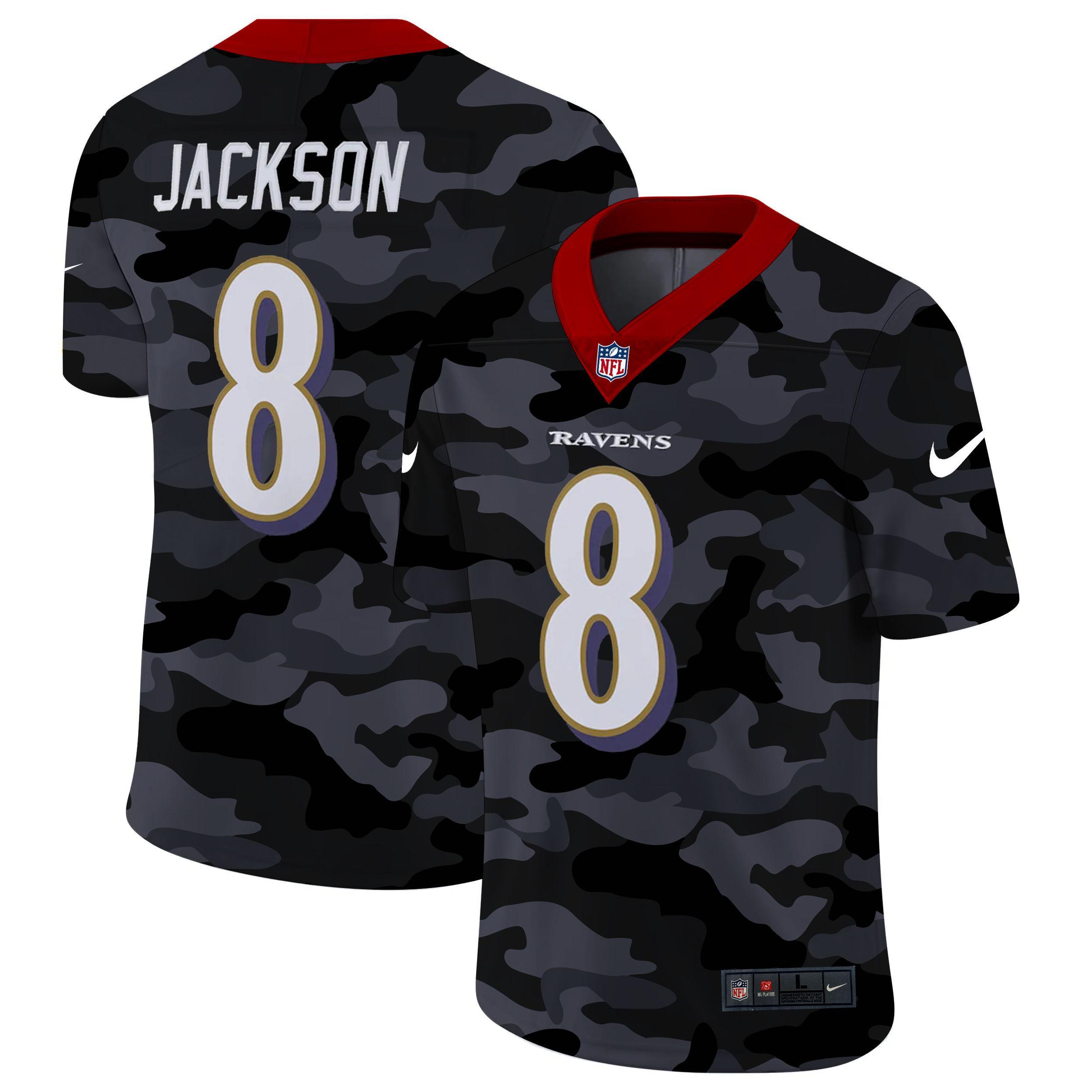 Baltimore Ravens #8 Lamar Jackson Nike 2020 Black CAMO Vapor Untouchable Limited Stitched NFL Jersey