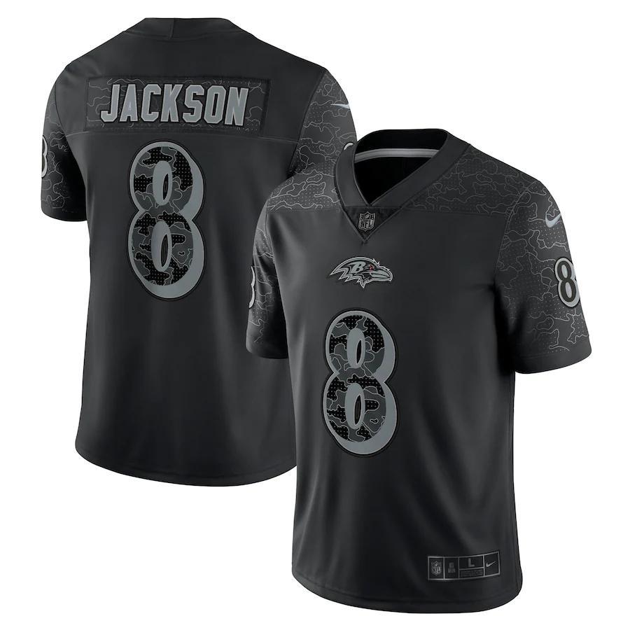 Baltimore Ravens #8 Lamar Jackson Black Nike NFL Black Reflective Limited Jersey