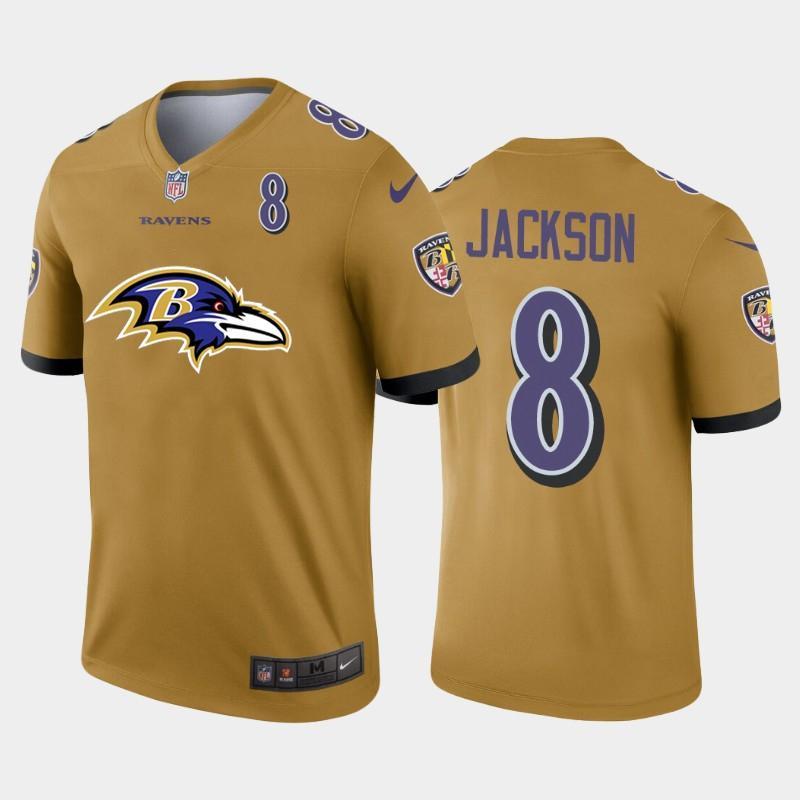 Baltimore Ravens #8 Lamar Jackson Gold Nike Big Team Logo Player Vapor Limited NFL Jersey