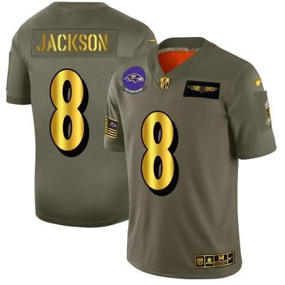 Baltimore Ravens #8 Lamar Jackson NFL Nike Olive Gold 2019 Salute To Service Limited Jersey