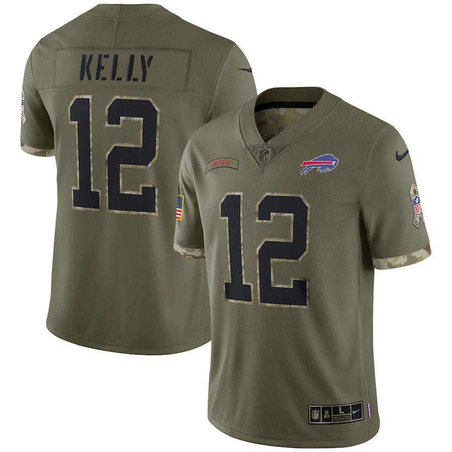 Buffalo Bills #12 Jim Kelly 2022 Salute To Service Limited Jersey - Olive