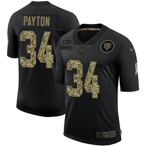 Chicago Bears #34 Walter Payton Nike 2020 Salute To Service Camo Limited NFL Jersey Black