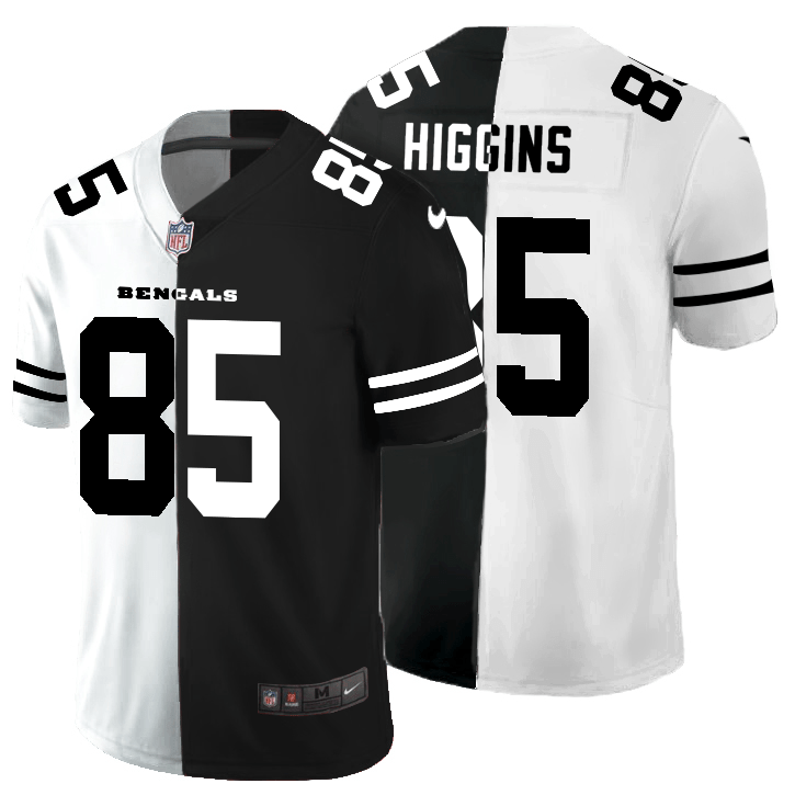 Cincinnati Bengals #85 Tee Higgins Black V White Peace Split Nike Vapor Untouchable Limited NFL Jersey
