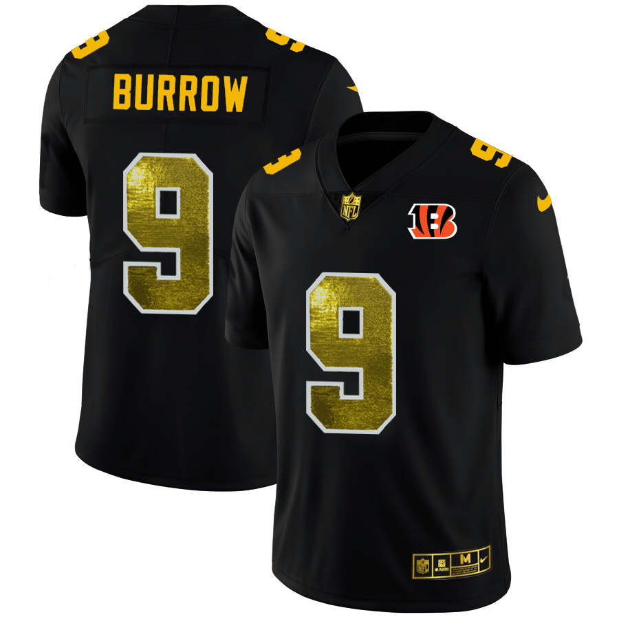 Cincinnati Bengals #9 Joe Burrow Black Nike Golden Sequin Vapor Limited NFL Jersey