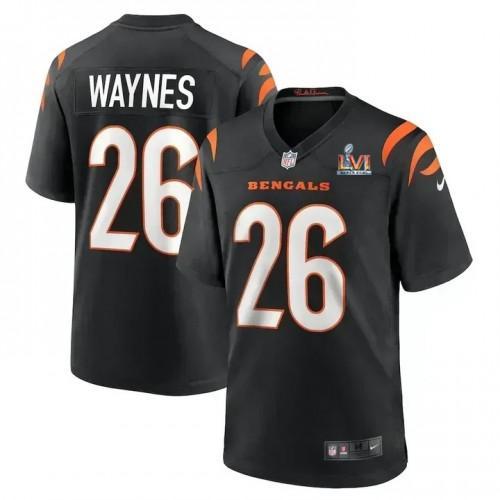 Cincinnati Cincinnati Bengals #26 Trae Waynes Black Super Bowl LVI Patch Nike Game Jersey