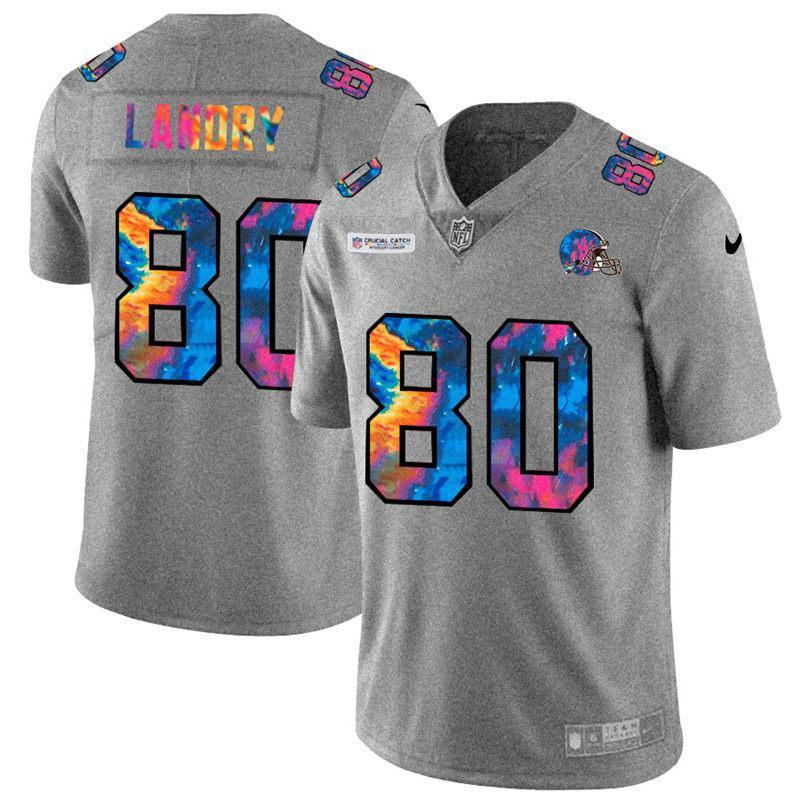 Cleveland Browns #80 Jarvis Landry Nike Multi-Color 2020 NFL Crucial Catch NFL Jersey Greyheather