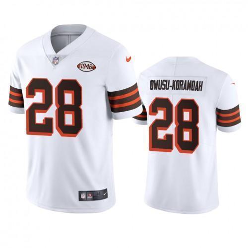 Cleveland Cleveland Browns #28 Jeremiah Owusu-Koramoah Nike 1946 Collection Alternate Vapor Limited NFL Jersey - White