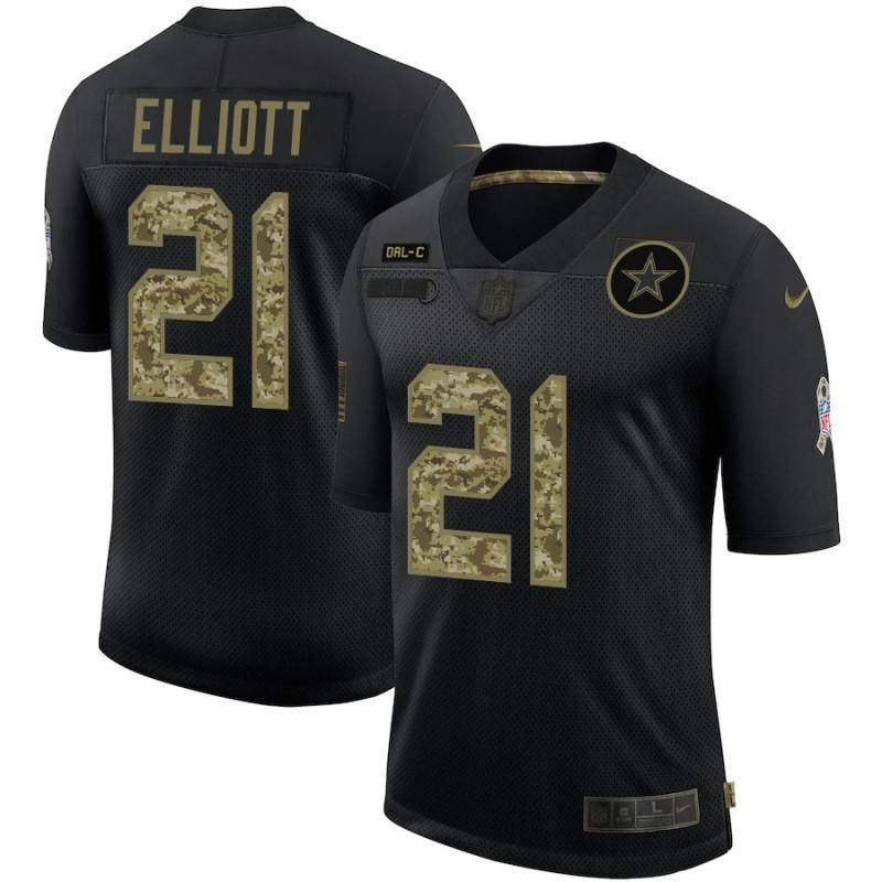 Dallas Cowboys #21 Ezekiel Elliott Nike 2020 Salute To Service Camo Limited NFL Jersey Black