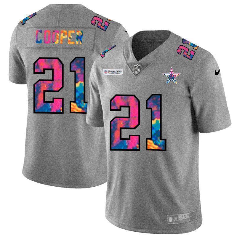 Dallas Cowboys #21 Ezekiel Elliott Nike Multi-Color 2020 NFL Crucial Catch NFL Jersey Greyheather
