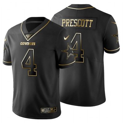 Dallas Cowboys #4 Dak Prescott Nike Black Golden Limited NFL 100 Jersey