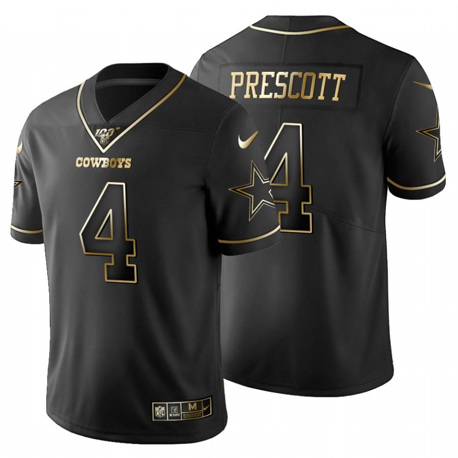 Dallas Cowboys #4 Dak Prescott Nike Black Golden Limited NFL 100 Jersey