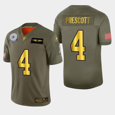 Dallas Cowboys #4 Dak Prescott Nike Olive Gold 2019 Salute To Service Limited NFL 100 Jersey