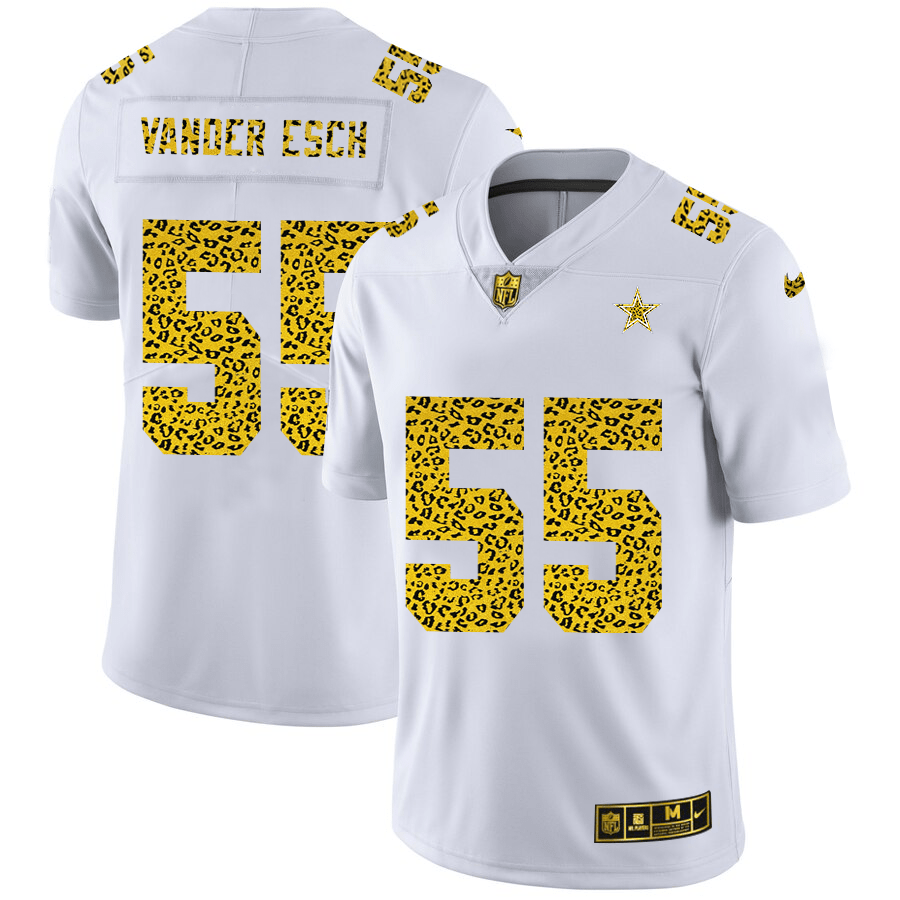 Dallas Cowboys #55 Leighton Vander Esch Nike Flocked Leopard Print Vapor Limited NFL Jersey White