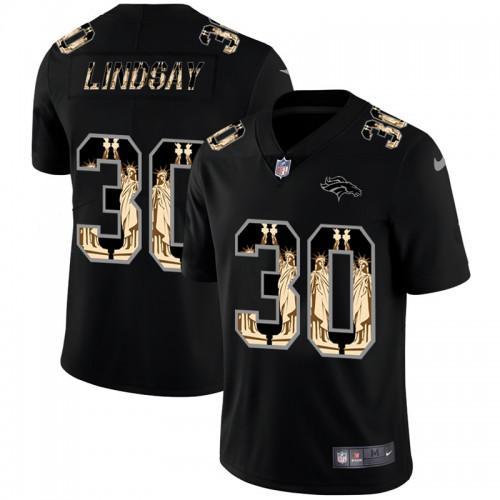 Denver Denver Broncos #30 Phillip Lindsay Carbon Black Vapor Statue Of Liberty Limited NFL Jersey