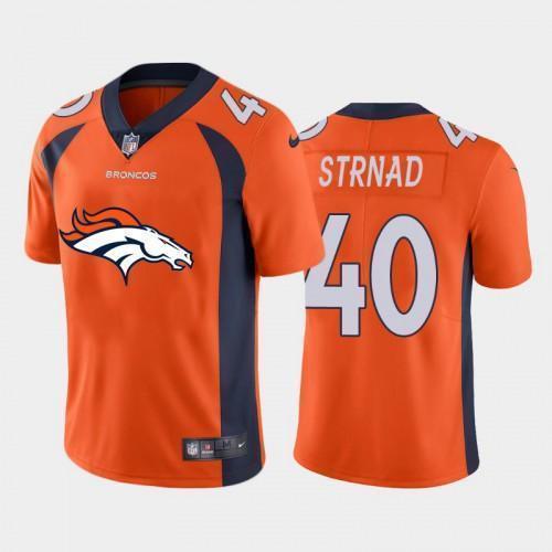 Denver Denver Broncos #40 Justin Strnad Orange Nike Big Team Logo Vapor Limited NFL Jersey