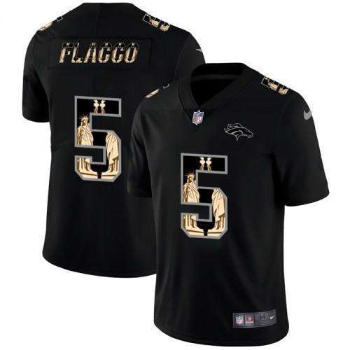 Denver Denver Broncos #5 Joe Flacco Carbon Black Vapor Statue Of Liberty Limited NFL Jersey