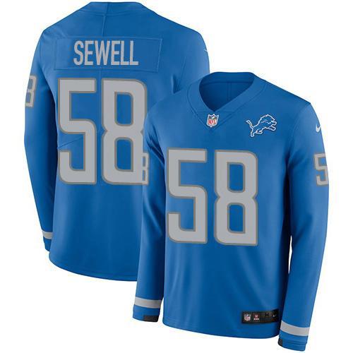 Detroit Lions #58 Penei Sewell Blue Team Color Stitched NFL Limited Therma Long Sleeve Jersey