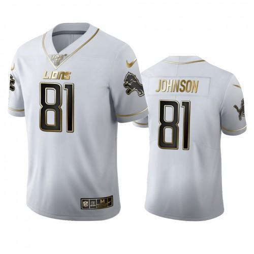 Detroit Lions #81 Calvin Johnson Nike White Golden Edition Vapor Limited NFL 100 Jersey