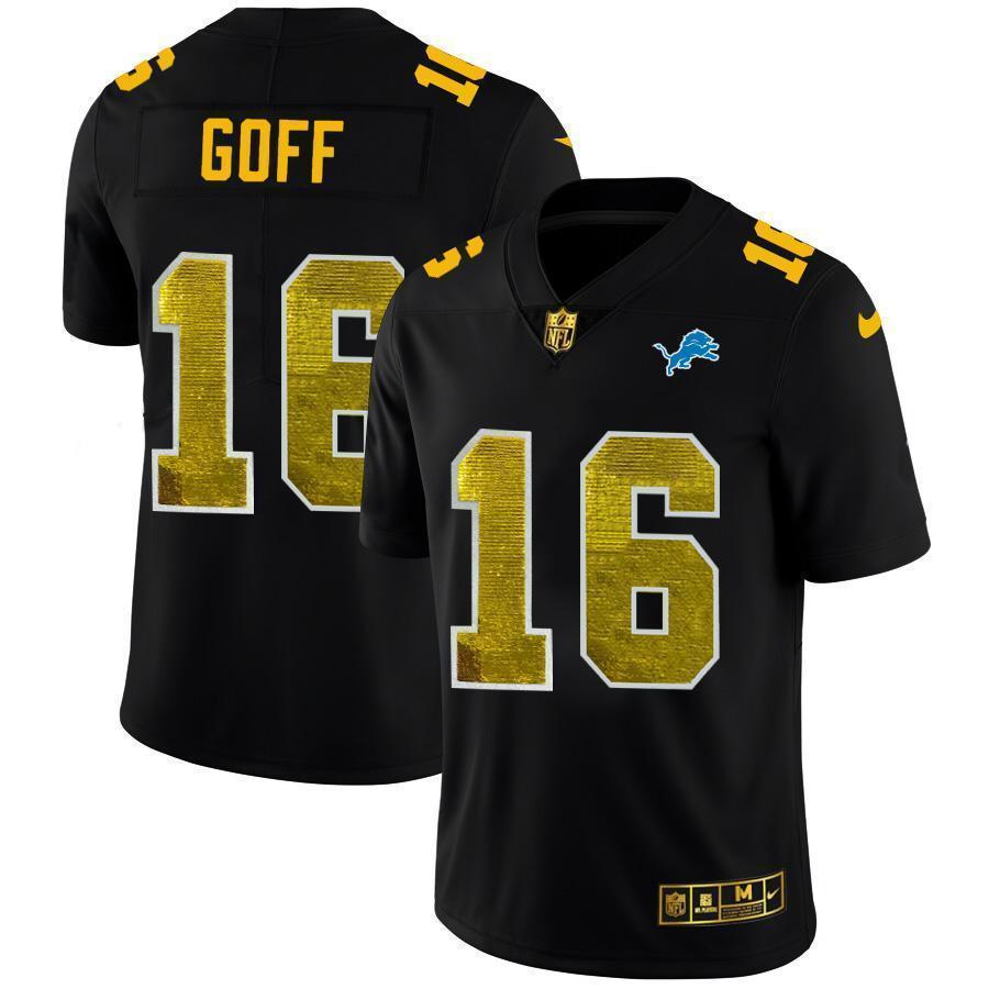 Detroit Lions #16 Jared Goff Black Nike Golden Sequin Vapor Limited NFL Jersey
