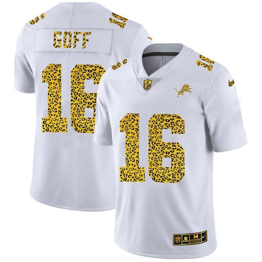 Detroit Lions #16 Jared Goff Nike Flocked Leopard Print Vapor Limited NFL Jersey White
