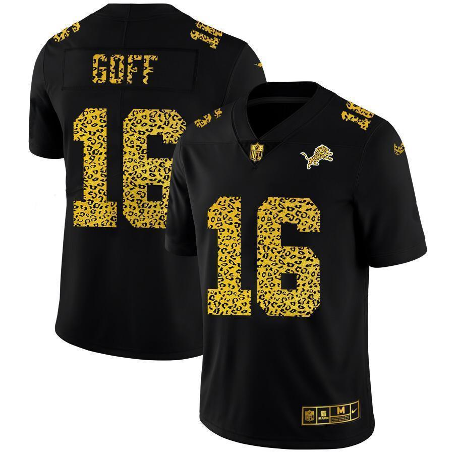 Detroit Lions #16 Jared Goff Nike Leopard Print Fashion Vapor Limited NFL Jersey Black
