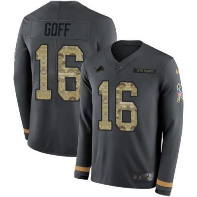 Detroit Lions #16 Jared Goff Anthracite Salute To Service Stitched NFL Limited Therma Long Sleeve Jersey