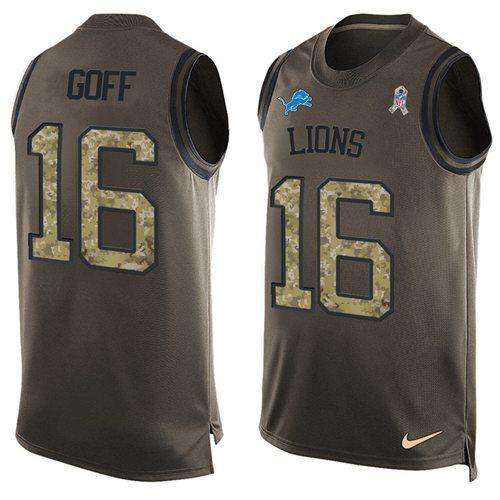 Detroit Lions #16 Jared Goff Green Stitched NFL Limited Salute To Service Tank Top Jersey