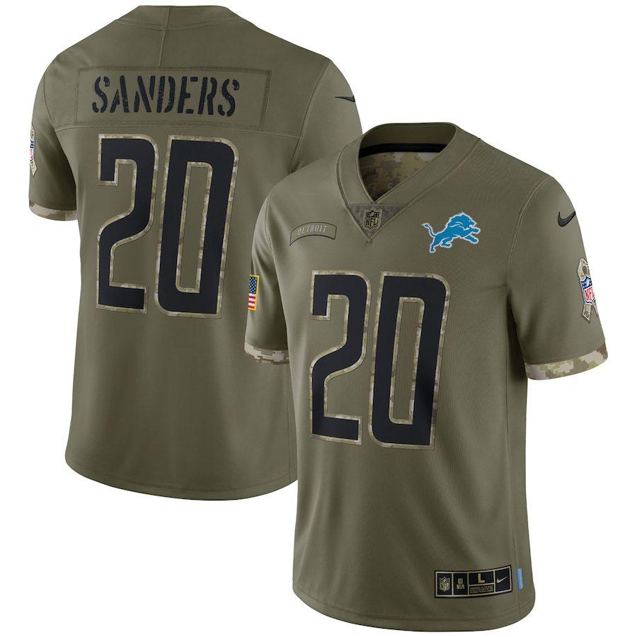 Detroit Lions #20 Barry Sanders Nike 2022 Salute To Service Limited Jersey - Olive