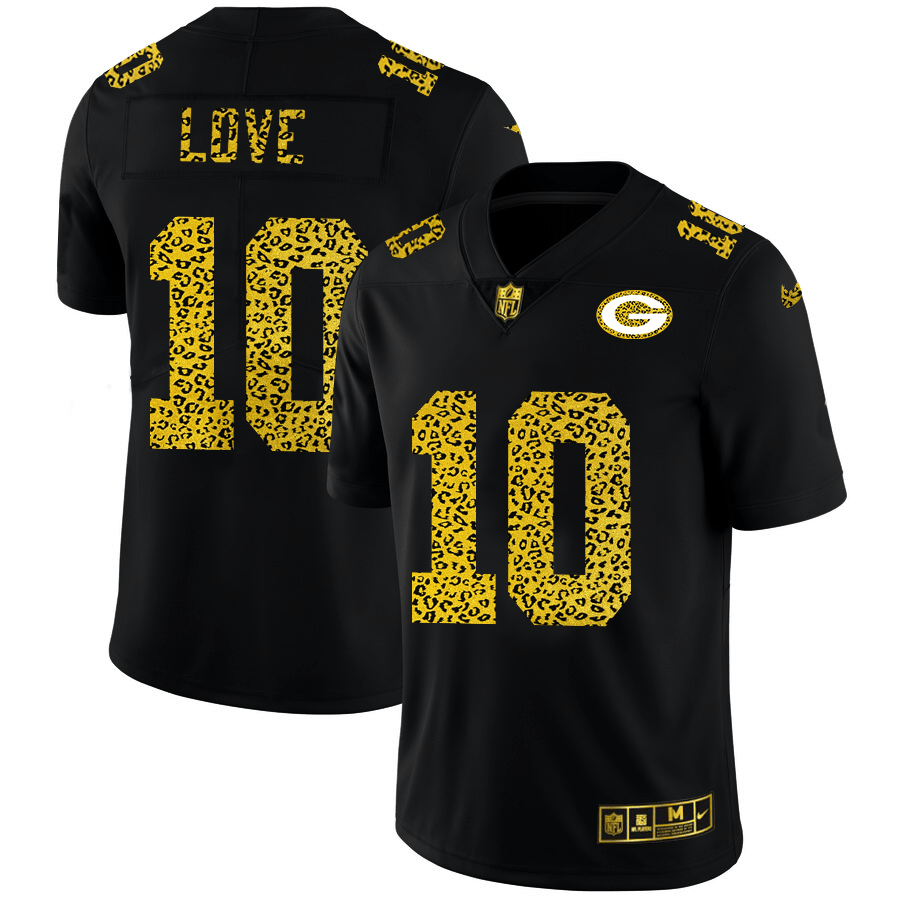 Green Bay Packers #10 Jordan Love Nike Leopard Print Fashion Vapor Jersey Black
