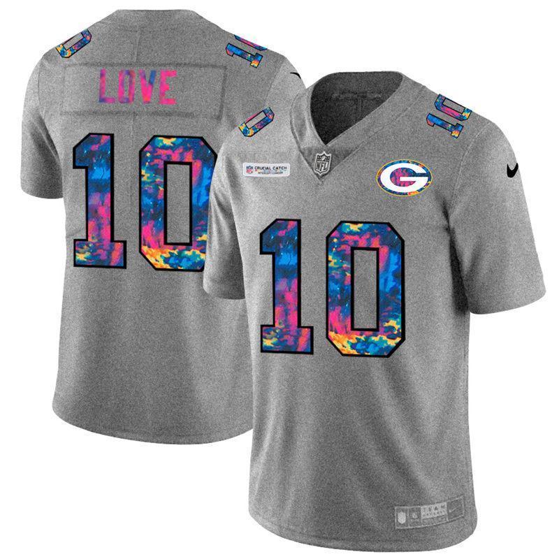 Green Bay Packers #10 Jordan Love Nike Multi-Color 2020 Crucial Catch Jersey Greyheather