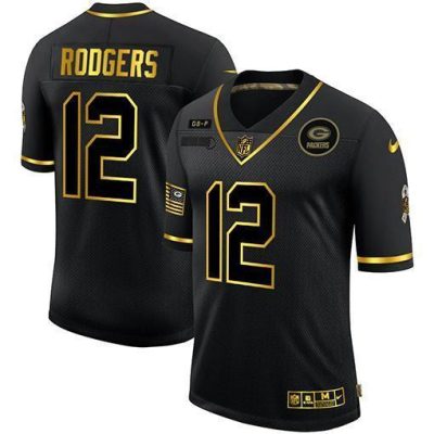 Green Bay Packers #12 Aaron Rodgers Nike 2020 Salute To Service Golden Jersey Black