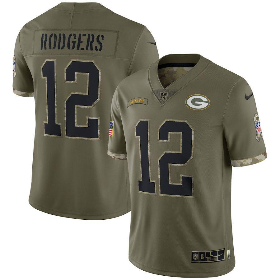 Green Bay Packers #12 Aaron Rodgers Nike 2022 Salute To Service Limited Jersey - Olive