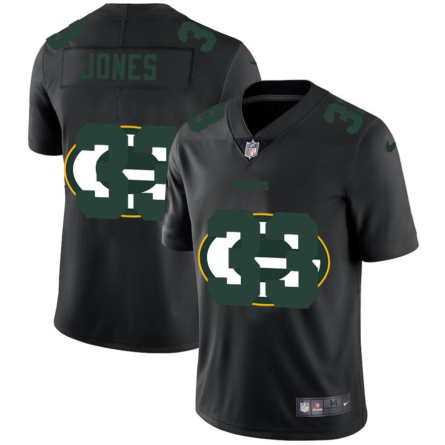 Green Bay Packers #33 Aaron Jones Nike Team Logo Dual Overlap Jersey Black