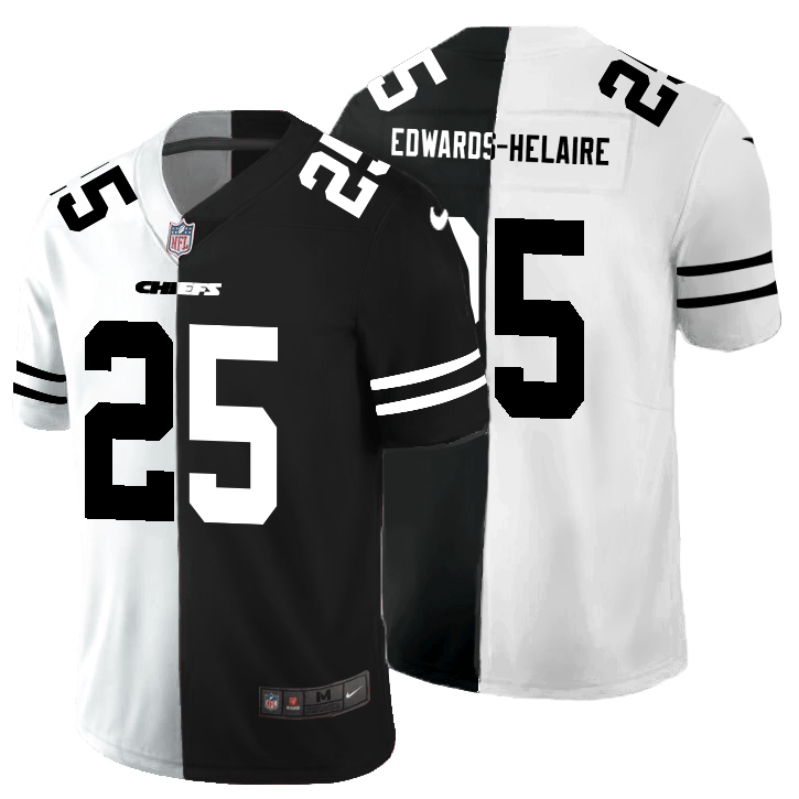 Kansas City Chiefs #25 Clyde Edwards-Helaire Black V White Peace Split Nike Vapor Untouchable Limited NFL Jersey