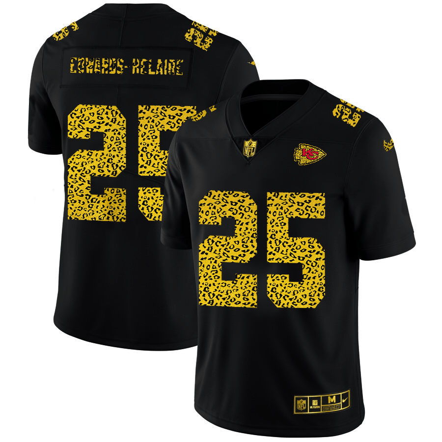 Kansas City Chiefs #25 Clyde Edwards-Helaire Nike Leopard Print Fashion Jersey Black